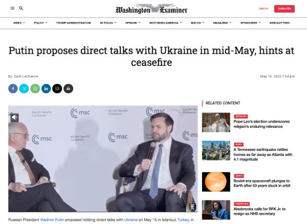 «Знаковое обращение»: мировые СМИ — о предложении Владимира Путина провести прямые переговоры с Киевом в Стамбуле